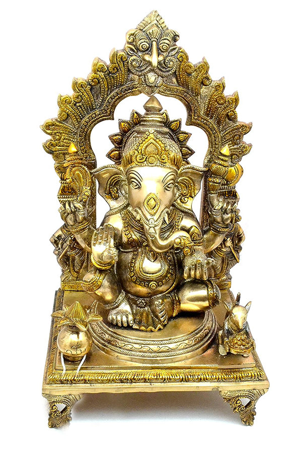 Brass Lord Ganesh Statue with Antique Finish - Hindu God Ganesha Idol for Home Decor, Office, Meditation & Spiritual Altar - Design 124