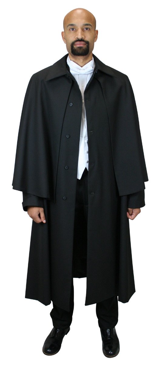 Historical Emporium Men's Wool Blend Inverness Dress Coat - Victorian Style Overcoat for Formal Events & Cosplay - Perfect for Renaissance Fairs, Theater Performances & Historical Reenactments