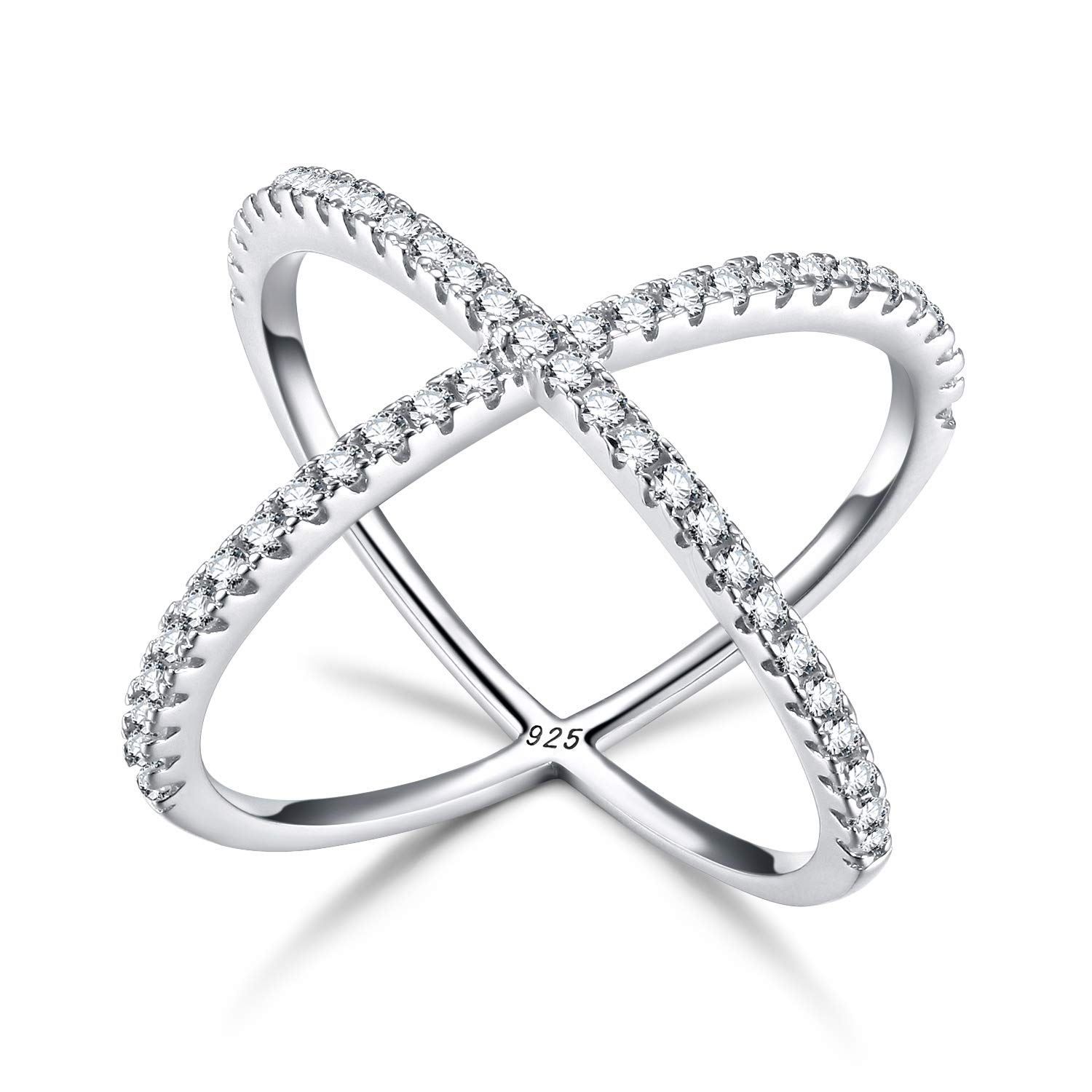 Tungsten 925 Sterling Silver Criss Cross Rings with CZ Stones - Eternity, Engagement & Wedding Bands for Women & Men (Sizes 3-13) - Perfect for Anniversaries, Proposals & Special Occasions
