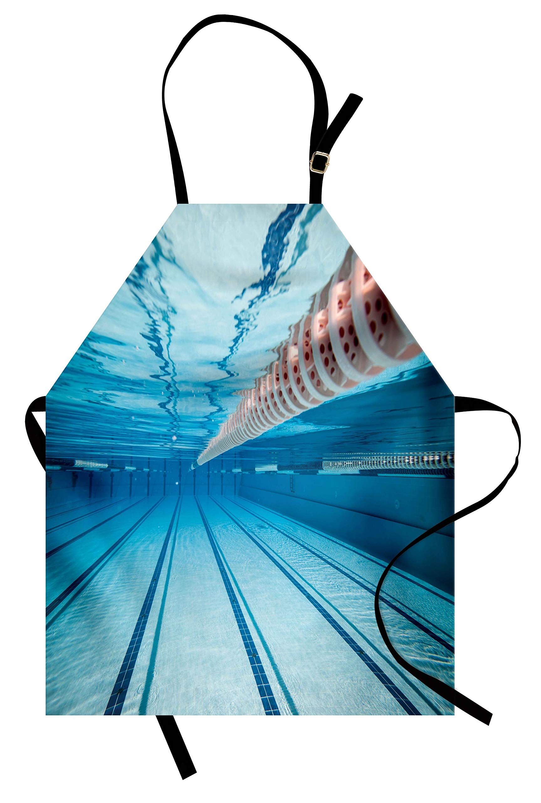 Ambesonne Unisex Adjustable Sports Apron - Swimming Pool Underwater View Design for Cooking, Baking, Gardening - Sky Blue Kitchen Bib with Neck Strap - Perfect for Home Chefs, BBQ Parties & Outdoor Activities