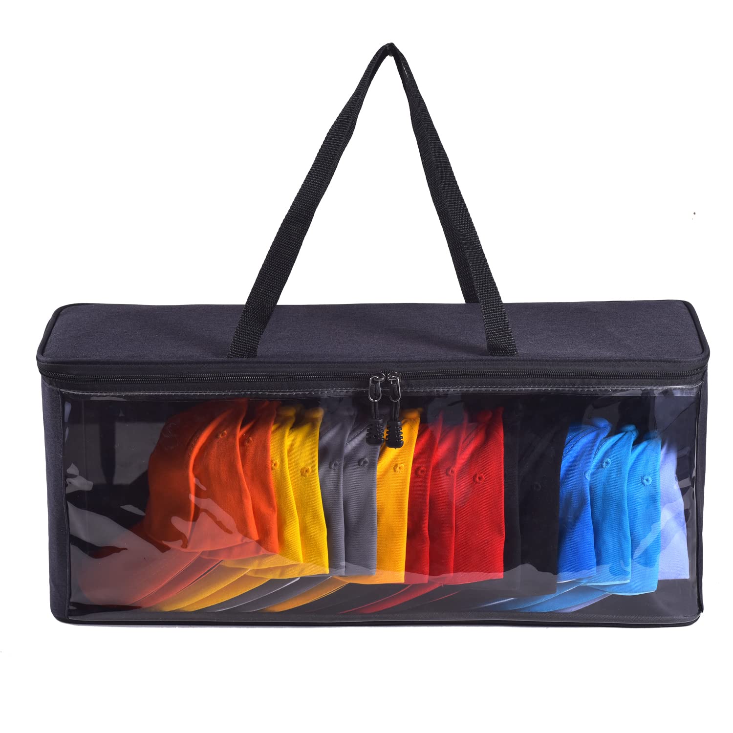 Premium Baseball Cap Organizer - Clear PVC Hat Storage Bag with Double Zipper Closure, Holds Up to 19 Hats, Dust-Proof (Black) - Perfect for Closet Organization, Travel & Sports Gear Storage