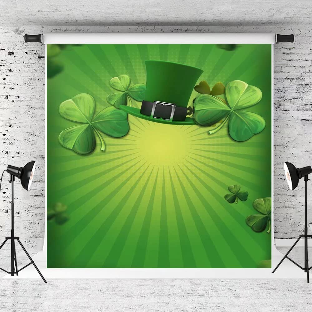 10x10ft St. Patrick's Day Photography Backdrop - Lucky Shamrock Hat Design for Newborn Photos, Studio Fabric Background | Perfect for Baby Shoots, Holiday Parties & Irish-Themed Events