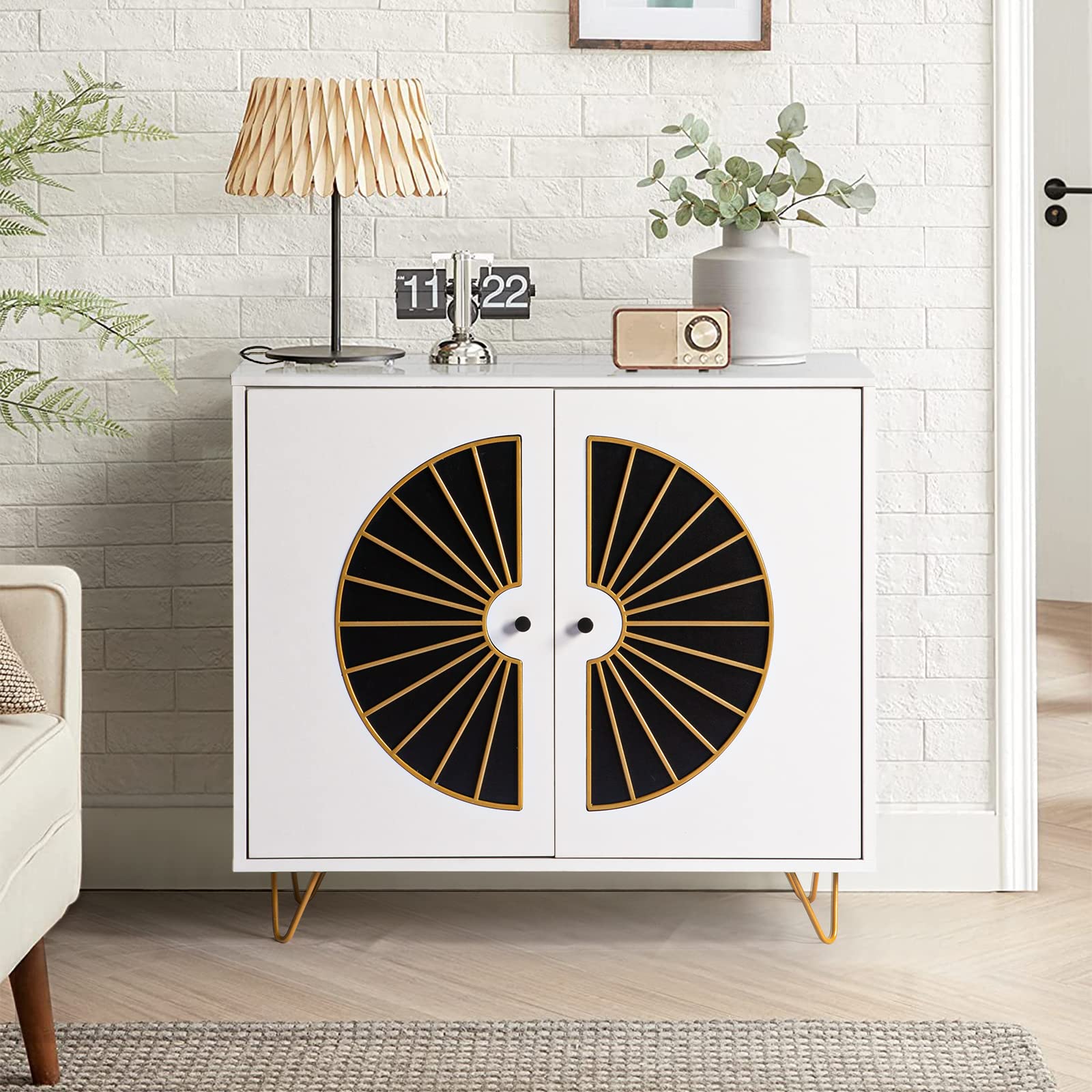 VERYKE Modern 2-Door Accent Storage Cabinet - White Wooden Sideboard Buffet Table with Adjustable Shelves, Metal Legs & Handle - Perfect for Hallway, Entryway, Living Room & Bedroom Organization - Home Decor & Storage Solution