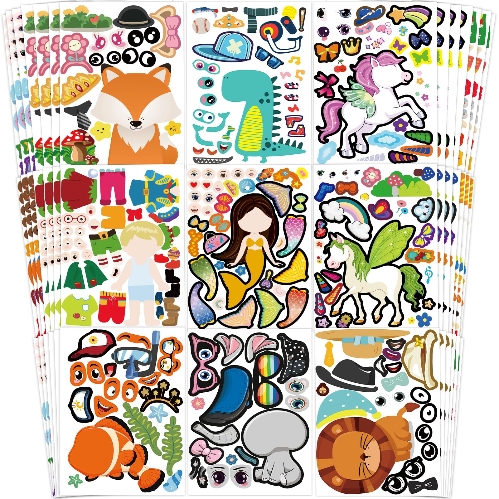 100 Sheets DIY Stickers for Kids - 25 Fun Designs Including Animals, Mermaids, Princess & Prince | Perfect for Arts & Crafts, School Projects, Party Favors & Holiday Rewards | Creative Gift for Children's Activities & Classroom Fun