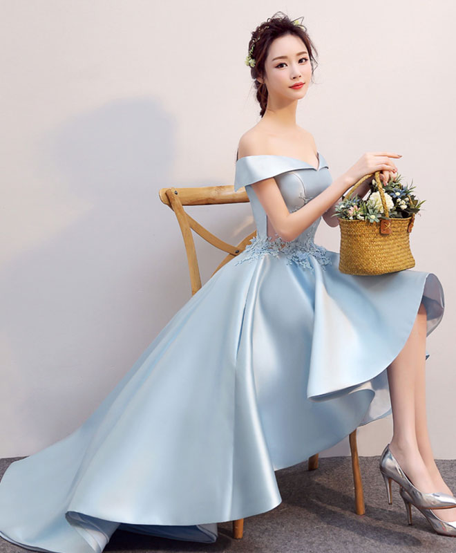 Light Blue High-Low Lace Prom Dress | Elegant Formal Bridesmaid Gown for Weddings & Special Occasions
