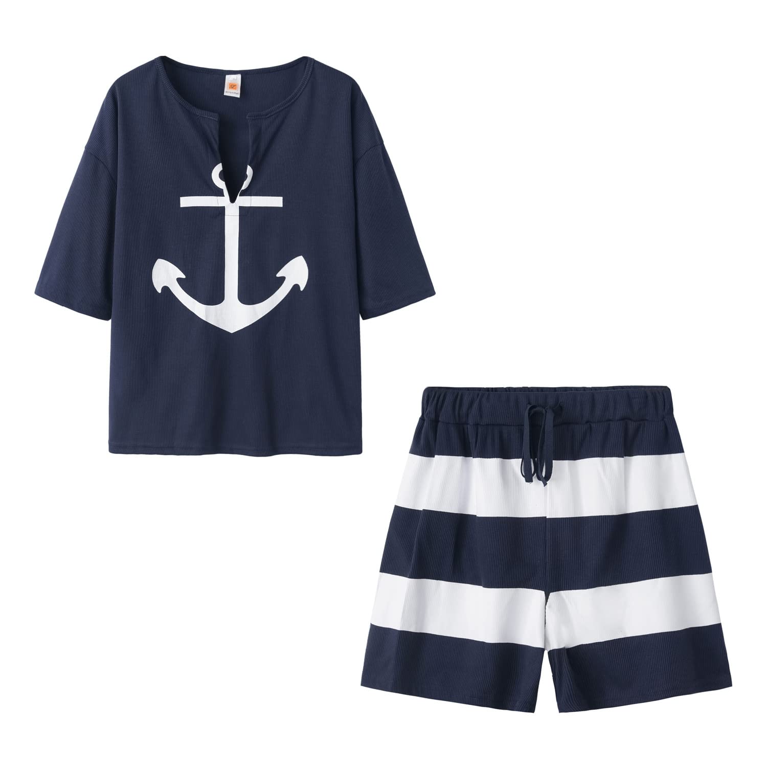 Women's Printed Loose Fit 2-Piece Outfit - Soft Lounge Set with T-Shirt & Shorts for Sleepwear, Yoga, and Home Relaxation