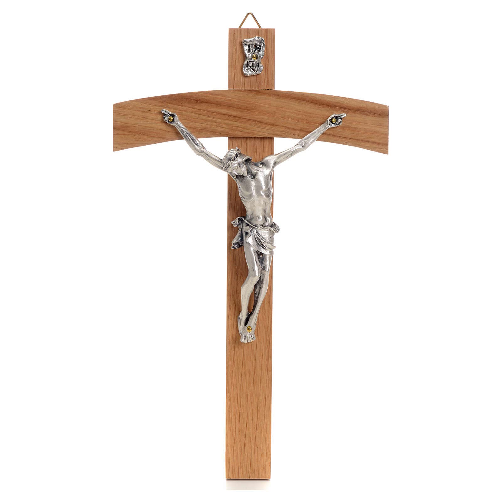 Handmade Oak Wood and Metal Curved Crucifix - Perfect for Home Decor, Church Altar, and Religious Gifts