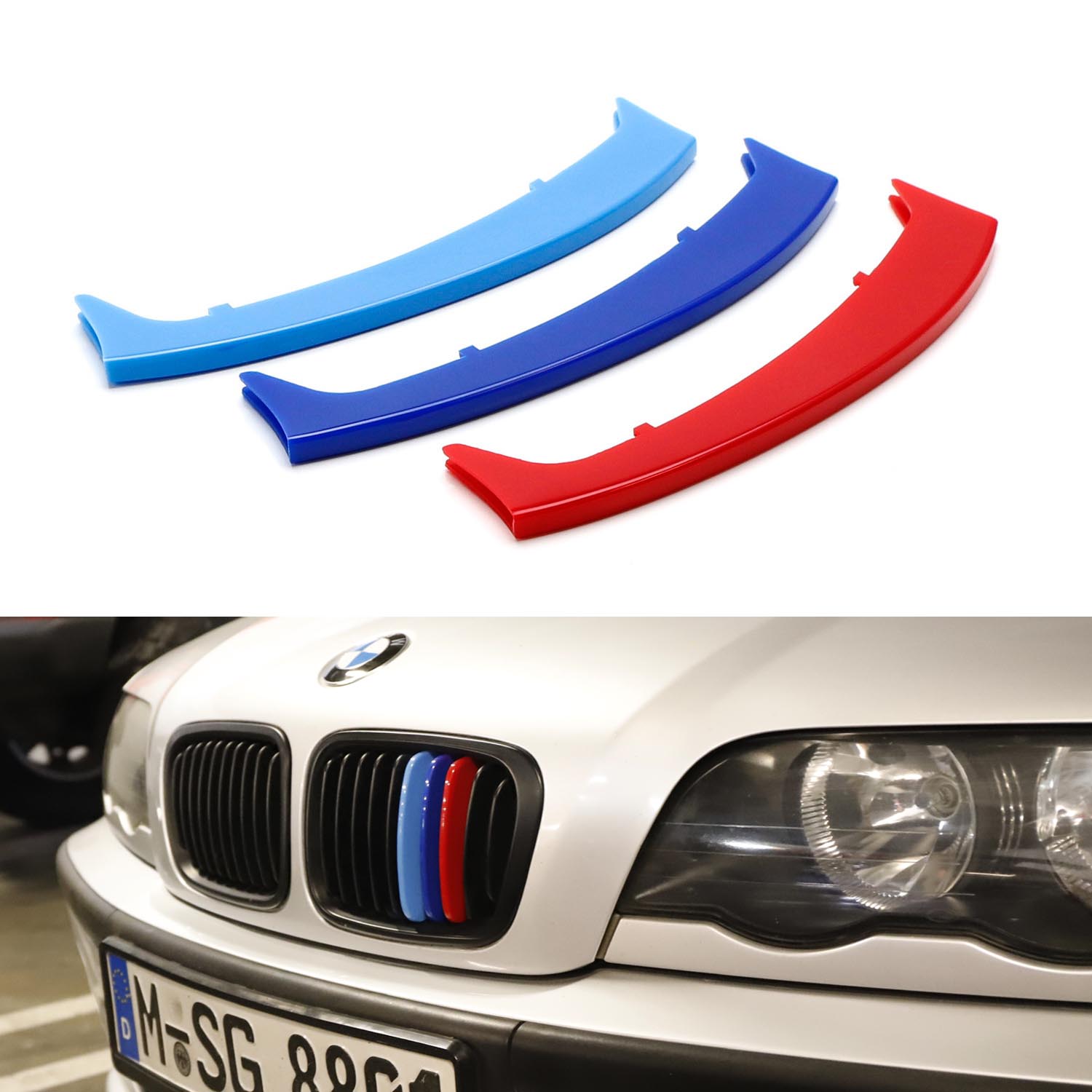 BMW E46 3 Series 4DR Grille Insert Trims (1999-2001) - ///M Colored 10 Beam Grill - Upgrade for Front Bumper & Custom Styling