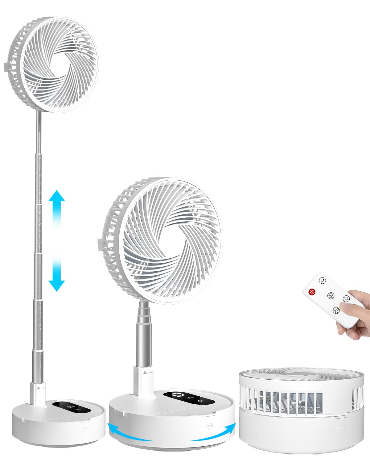 AICase 9.5 Inch Portable Folding Stand Fan with 10000mAh Rechargeable Battery - 4 Speed Adjustable USB Desk Fan, Telescopic Floor Fan for Office, Home, Camping & Outdoor Use - Super Quiet Cooling Solution for Work, Travel and Summer Days