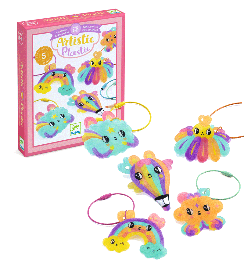 DJECO Artistic Plastic Kawaii Keychain Set - Cute Anime Character Keyrings for Backpacks, Purses & Gifts (12-Piece Collection)