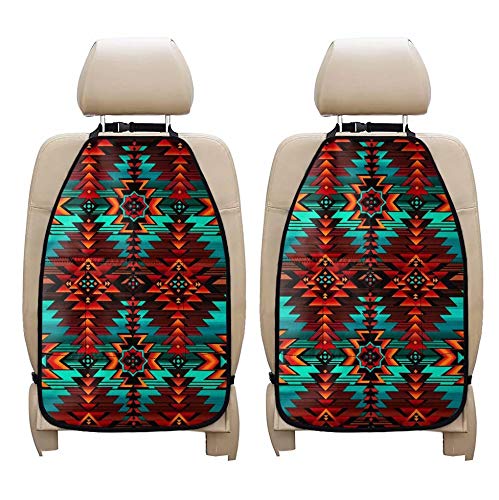 ORGYPET Red Green Car Seat Back Protector Kick Mats - 2-Piece Universal Set with National Style Prints, Backseat Organizer & Storage Pockets | Durable Interior Car Mats for Travel & Family Road Trips
