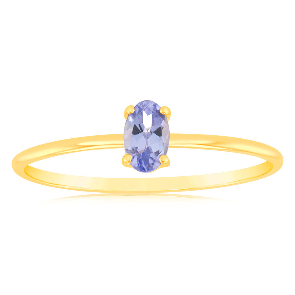 1 Oval Tanzanite 5x3mm in 9ct Yellow Gold Ring - Elegant Tanzanite Jewelry for Women, Perfect for Engagement, Wedding & Anniversary Gifts