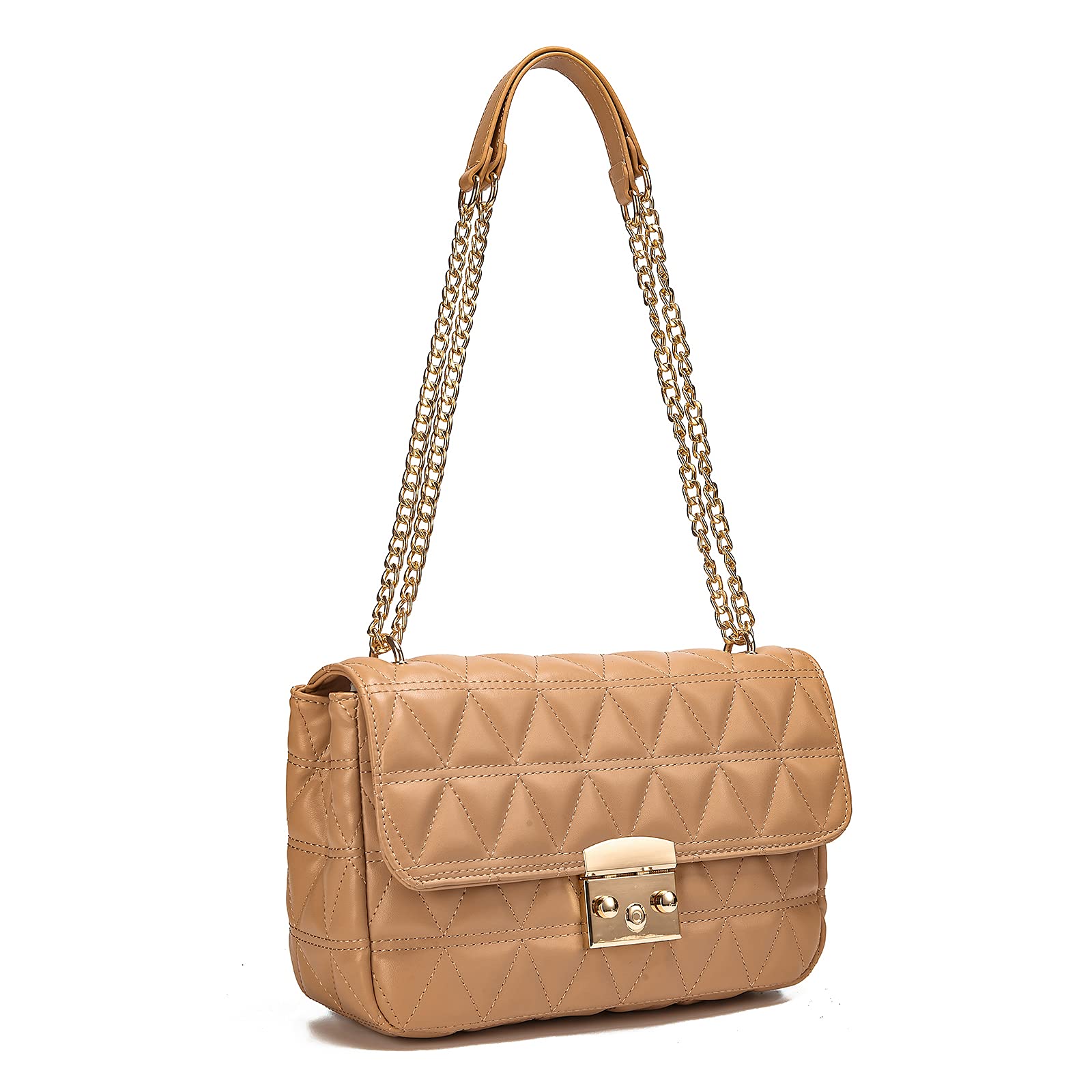 Duomier Women's Quilted Crossbody Bag with Chain Strap - Medium Faux Leather Shoulder Handbag Purse for Everyday Use, Work, and Travel