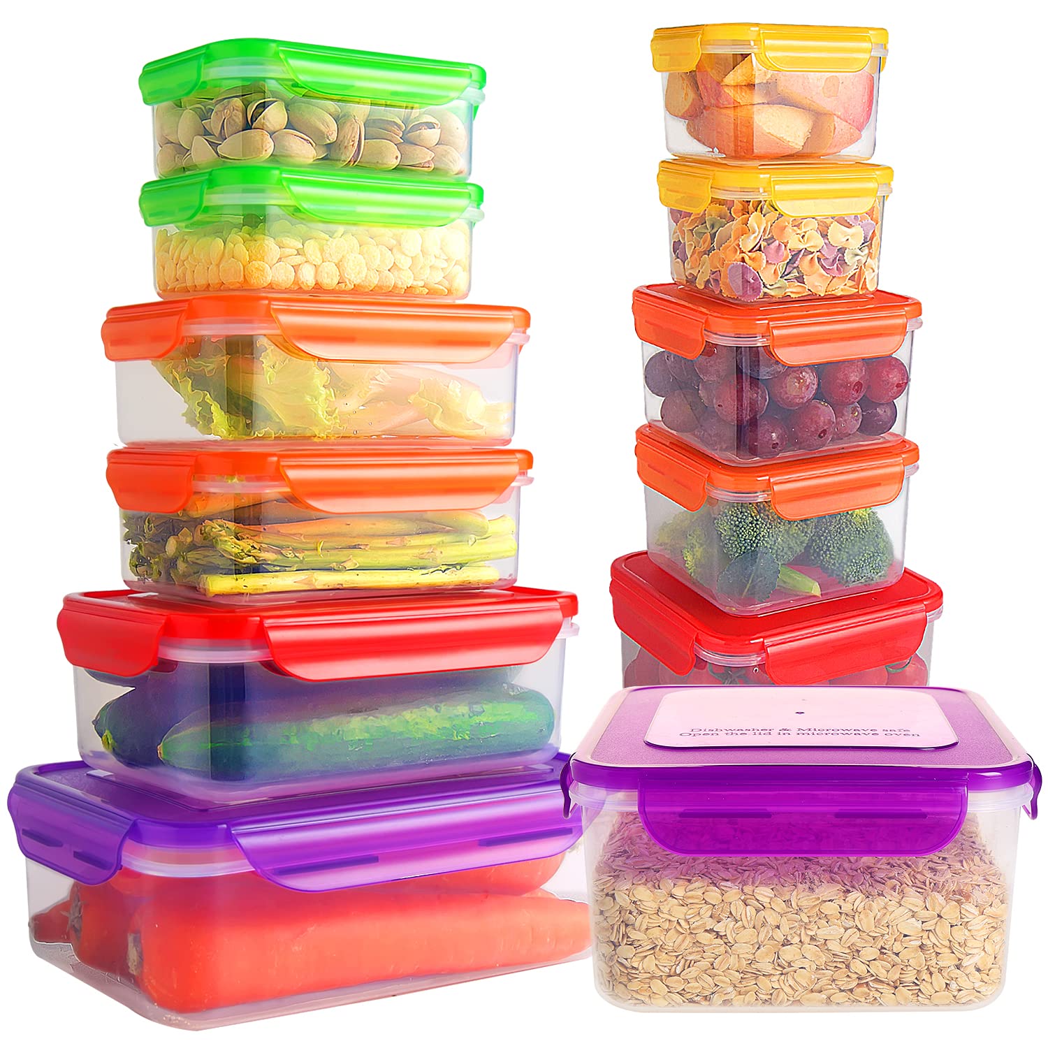 BPA-Free Plastic Food Storage Containers with Lids - 12-Piece Set (24 Total) - Airtight, Leakproof Meal Prep Containers for Kitchen & Pantry Organization | Stackable, Microwave & Dishwasher Safe | Perfect for Meal Prepping, Leftovers & Food Storage