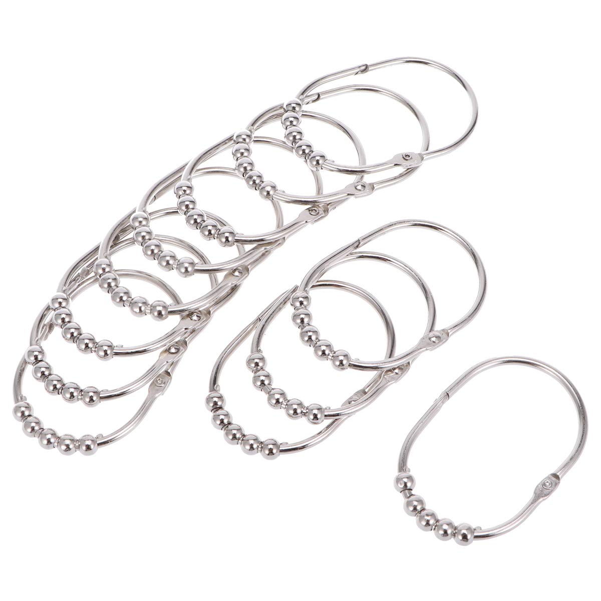 Amosfun 12-Piece Rustproof Stainless Steel Shower Curtain Rings Set - Wide Bathroom Shower Hooks with Rod in Bright Nickel Finish | Perfect for Modern Bathrooms, Guest Suites & Spa-Style Showers