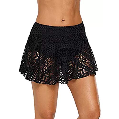 iOPQO Women's Swim Skirts with Built-in Briefs - Lace Crochet Bikini Bottom Swim Skirt & Board Shorts Skort Swimdress for Beach, Pool & Vacation