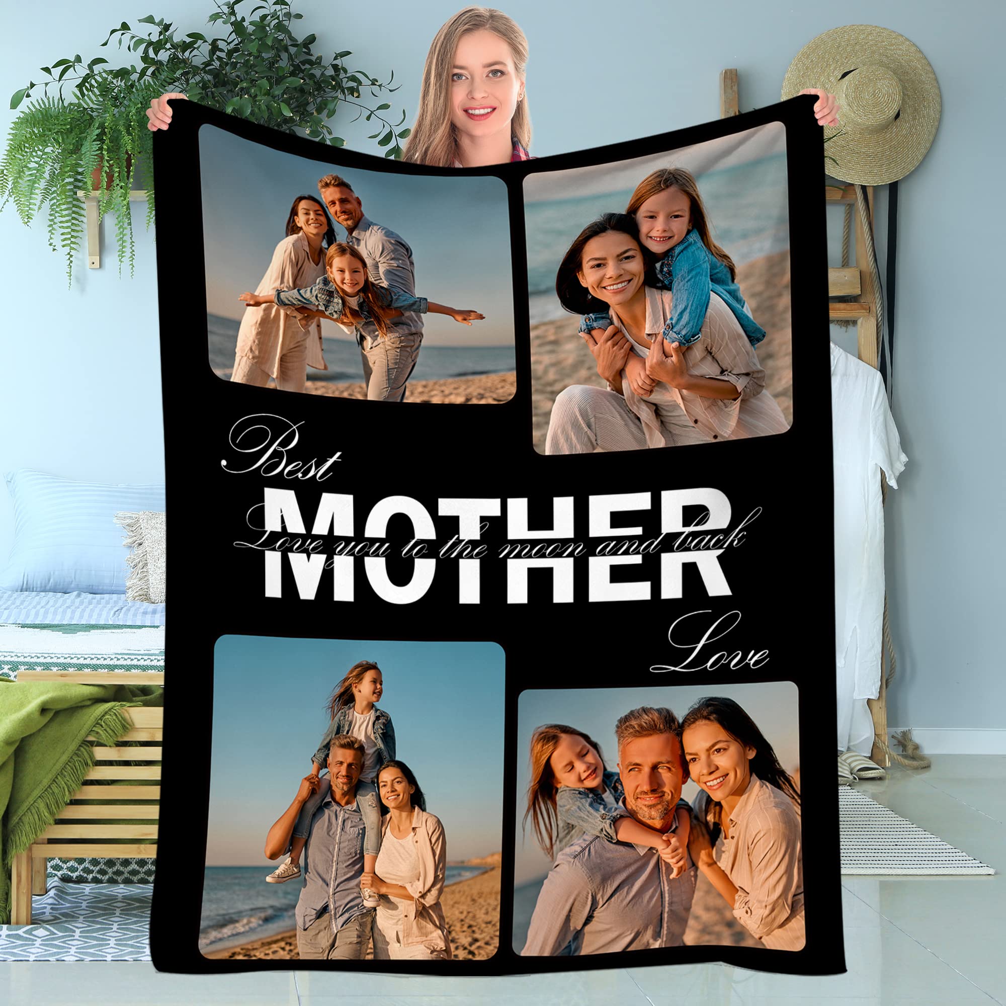 Custom Photo Collage Blanket - Personalized Picture Throw Blanket 30x40 Inches - Unique Gift for Mom, Grandma, Wife, Girlfriend - Birthday Gift from Daughter, Son, Husband - Perfect for Family Photos, Anniversaries & Cozy Nights