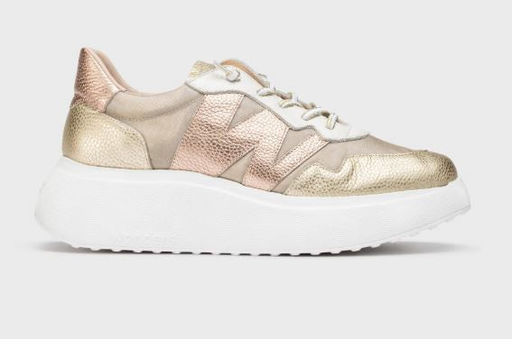 Wonders ZENIT Gold Chunky Sneakers with Rose Gold Details - Stylish Women's Fashion Trainers for Casual Wear, Gym & Street Style