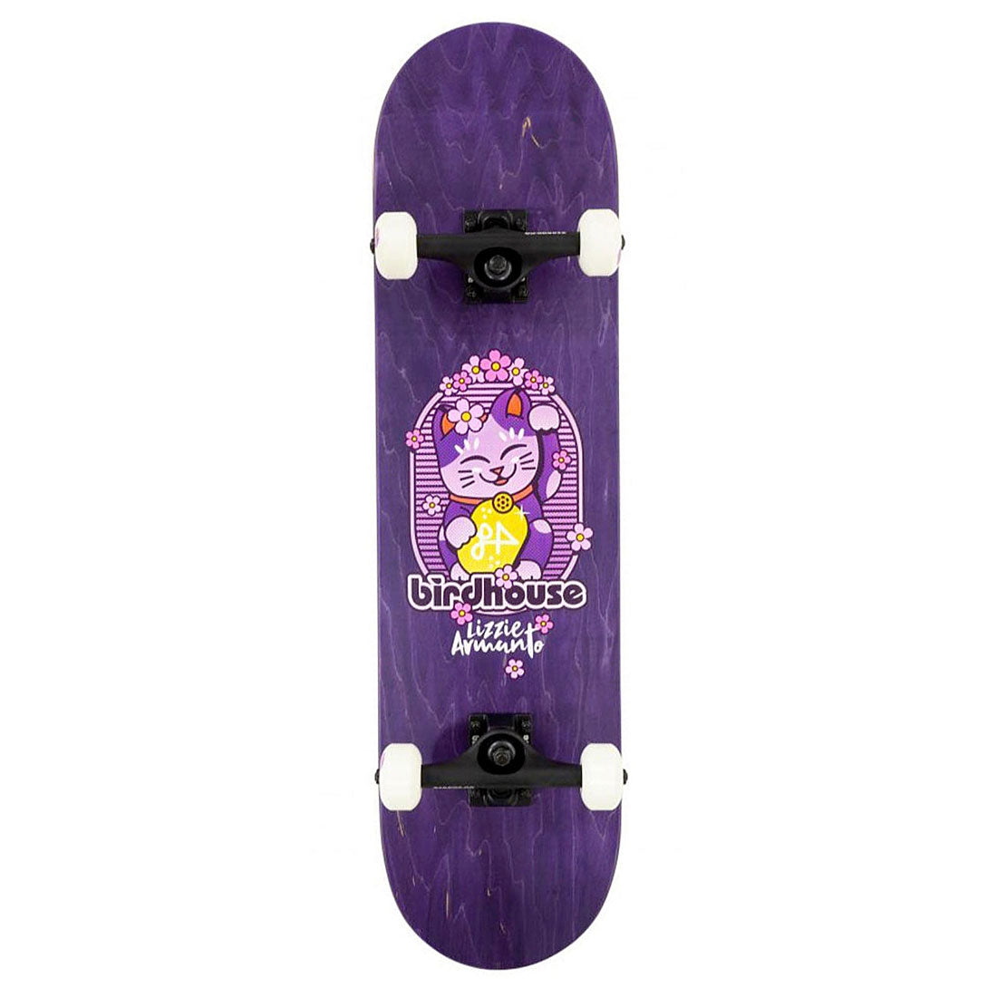 Maneki Neko Lucky Cat Figurine - Level 3 Complete Birdhouse - 8.25 Inch Purple Decoration for Home, Office & Garden - Japanese Good Luck Charm for Wealth & Prosperity