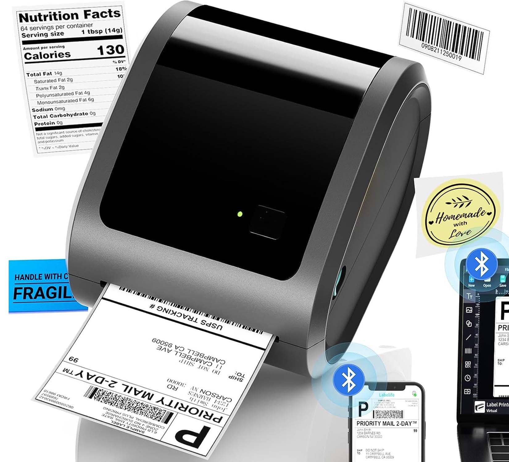 4x6 Thermal Label Printer for Shipping - Bluetooth Wireless USPS Label Maker for Small Business | Compatible with iPhone & Mac | Perfect for E-commerce, Amazon FBA & Logistics Packaging