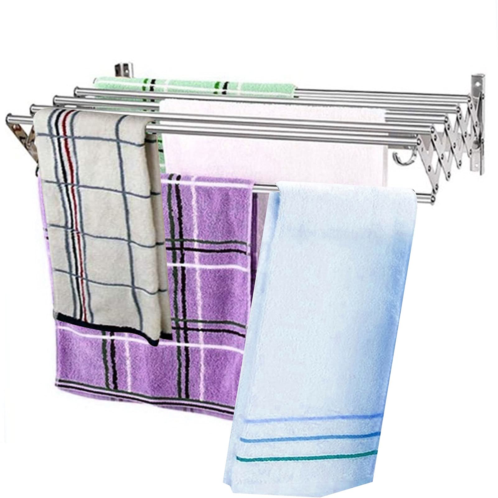GUOYUN Wall Mounted Foldable Clothes Drying Rack - Space Saving Retractable Laundry Dryer for Balcony & Bedroom - Easy Install Silver 60x30cm - Perfect for Small Apartments & Compact Spaces