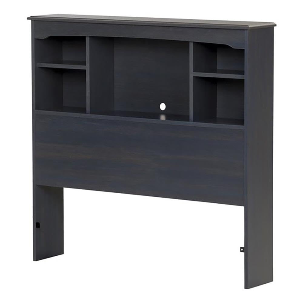 Modern Wood Storage Headboard with 5 Open Shelves - Twin Size, Navy Blue - Perfect for Bedroom Organization & Small Space Living