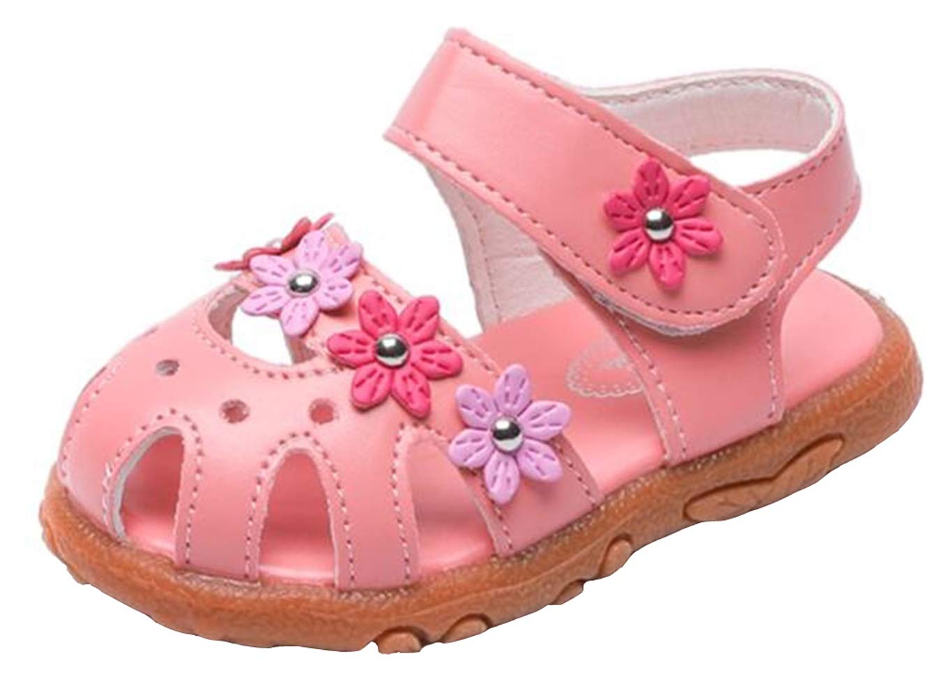 WUIWUIYU Toddler Girls' Closed-Toe Hook-and-Loop Floral Sandals - Soft & Comfortable Baby Shoes for Walking, Playtime & Outdoor Activities - Perfect Gift for 1-3 Year Olds