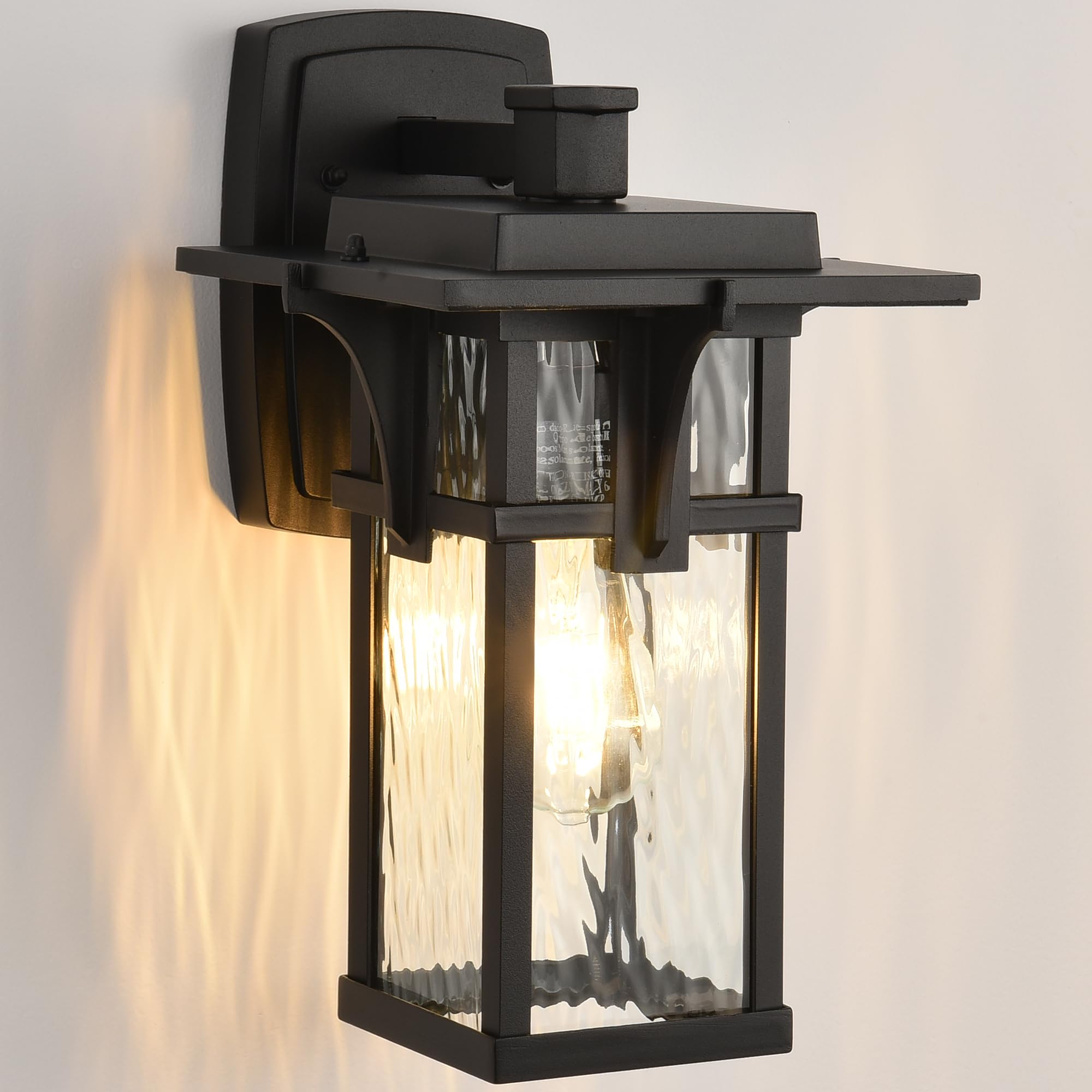 Waterproof Black Outdoor Wall Light Fixture - Large Exterior Porch Sconce with Rippled Glass for Patio, Garage, Entryway, House - Durable Weatherproof Design for Enhanced Curb Appeal & Security Lighting