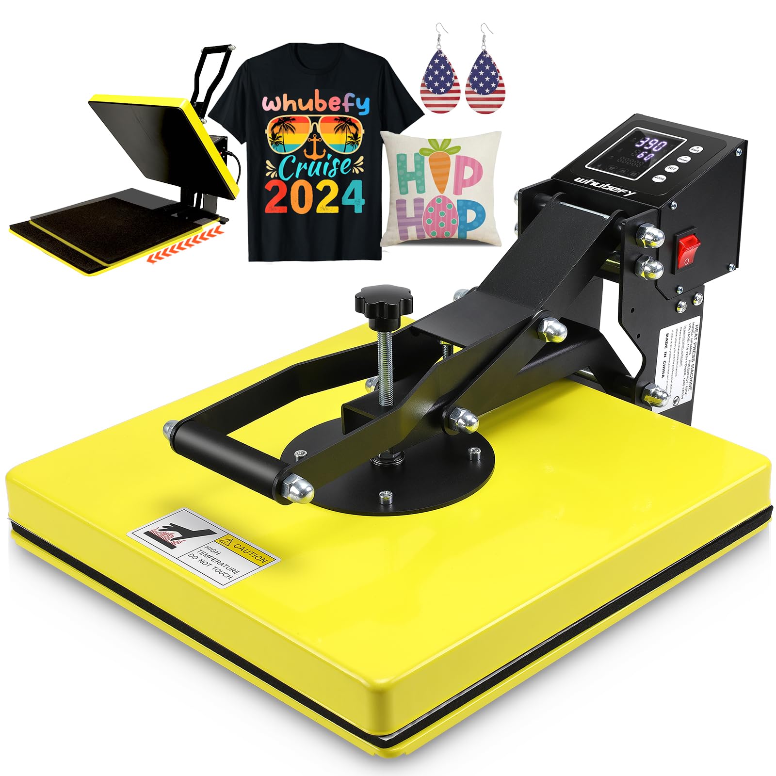 Whubefy 15x15 Inch Slide Out Heat Press Machine - 3 Pre-Set Modes for Easy T-Shirt Printing, DIY Sublimation Transfer for HTV Vinyl, Pillows, Bags & Mouse Pads | Perfect for Home Crafting & Small Business T-Shirt Design