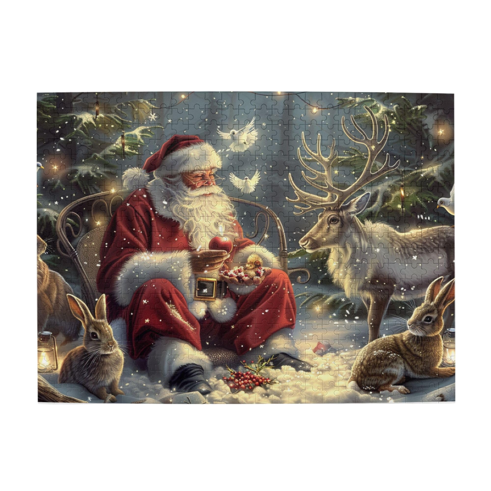 500-Piece Wooden Santa Claus and Animals Jigsaw Puzzle for Adults – Challenging, Stress-Relieving, Enchanting Christmas Puzzle – Perfect Gift for Puzzle Lovers (Home Decor, Family Game Night, Holiday Activity)
