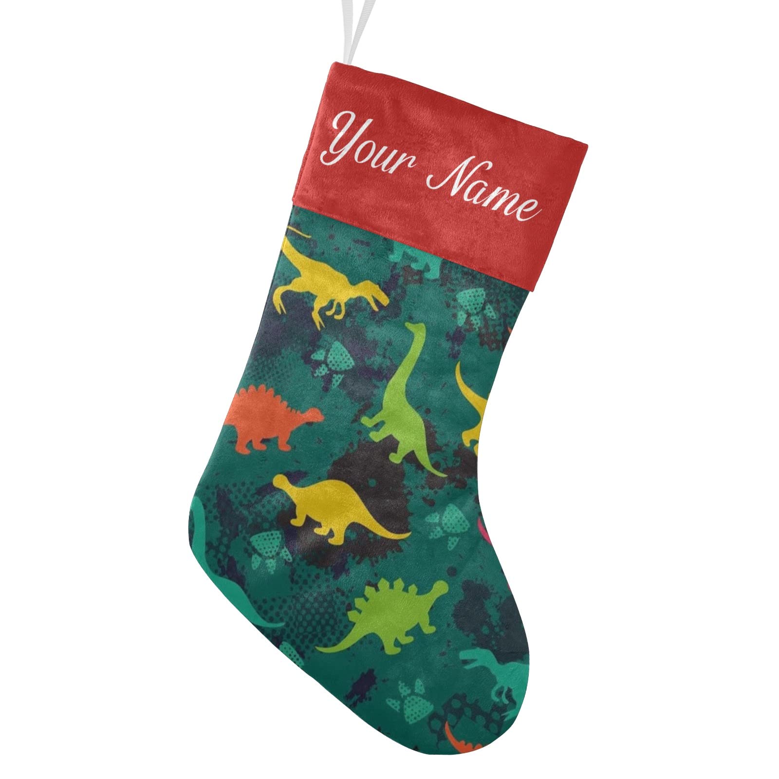 Personalized Dinosaur Christmas Stockings for Pets - Custom Name Xmas Socks for Dogs, 17.52 x 7.87 Inch, Fun Holiday Gift for Puppies & Dog Lovers - Perfect for Fireplace Decor & Pet Christmas Photos