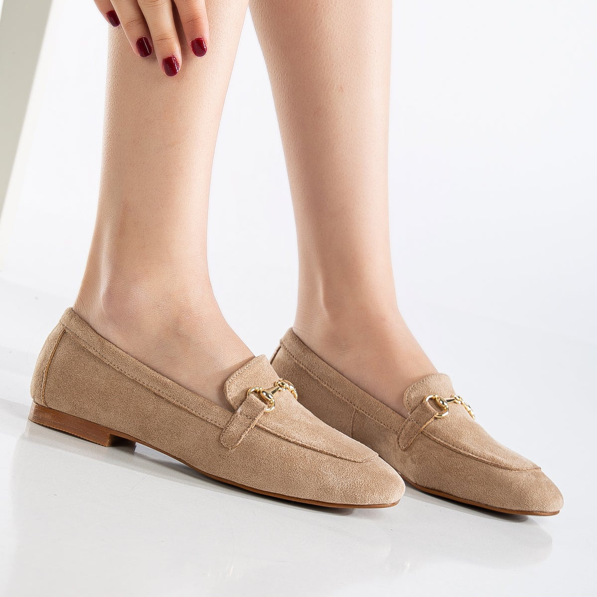 Olly Dark Beige Suede Horsebit Loafers for Women - Comfortable Slip-On Dress Shoes for Work, Office & Casual Outfits