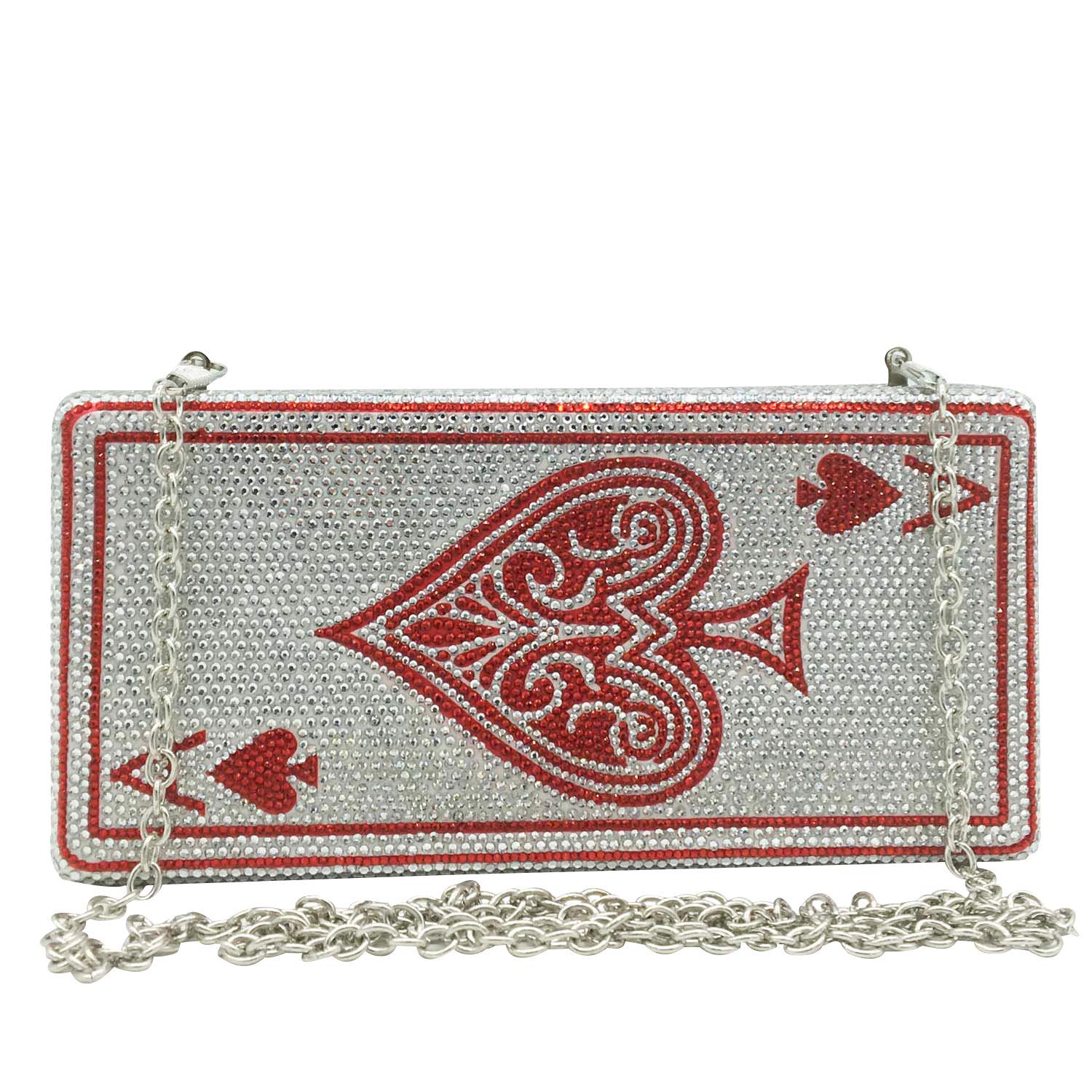 Elegant Rhinestone Poker Queen Evening Clutch Bag for Women - Crystal Embellished Party Purse & Handbag - Perfect for Casino Nights, Galas, and Formal Events