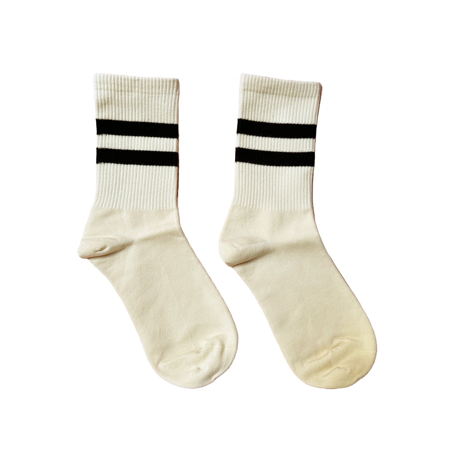 FLOOF Striped Crew Socks - Beige & Black Comfy Casual Socks for Men & Women | Perfect for Everyday Wear, Work & Lounge