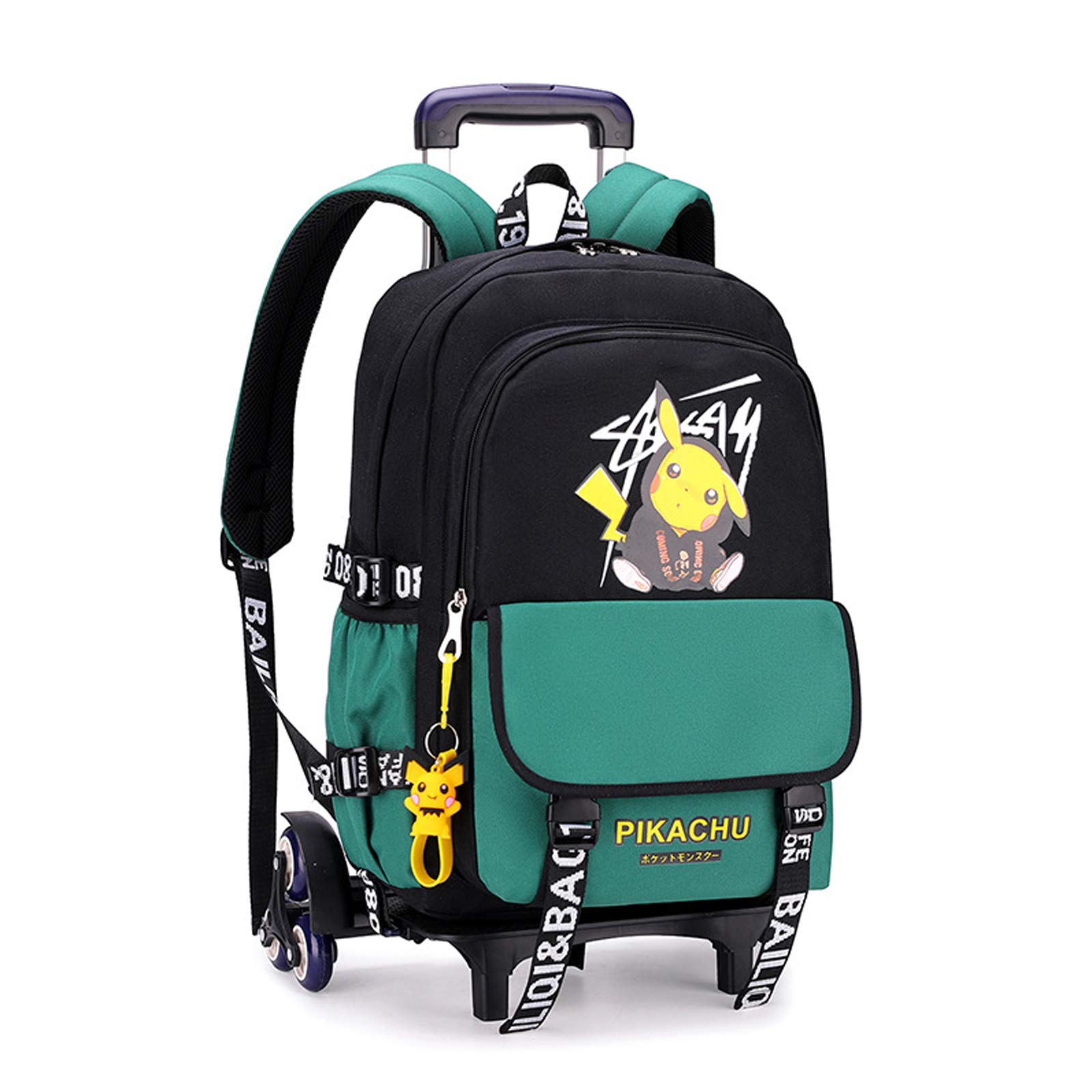 **CUSALBOY Anime School Backpack - Durable Oxford Cloth Travel Backpack with 6 Wheels, Laptop Compartment for Students, Vacation & Commuting (Green)**    *Perfect for School, Travel, Work & Everyday Use*