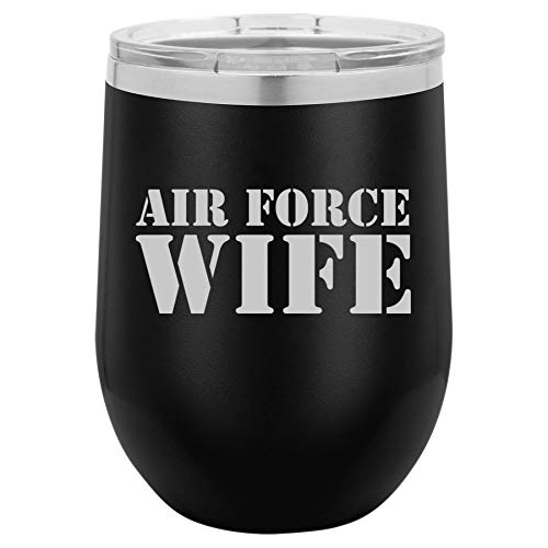 12 oz Double Wall Vacuum Insulated Stainless Steel Stemless Wine Tumbler - Coffee Travel Mug with Lid - Perfect for Hot & Cold Beverages - Ideal for Office, Camping, Gifts (Black)