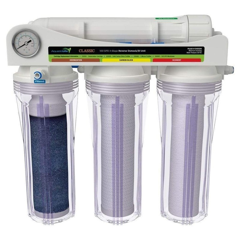 Aquatic Life Classic 100 GPD 4 Stage Reverse Osmosis Deionization (RO/DI) Water Filtration System - Perfect for Aquariums, Reef Tanks & Hydroponics