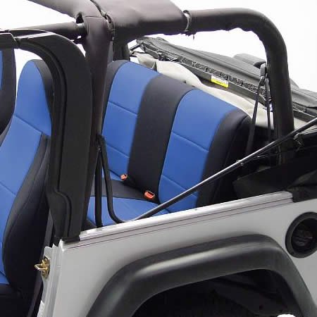 Coverking Custom Fit Neoprene Seat Covers for Jeep Wrangler JK 4-Door - Black & Blue Waterproof Car Seat Protectors | Perfect for Off-Roading, Camping & Daily Commute