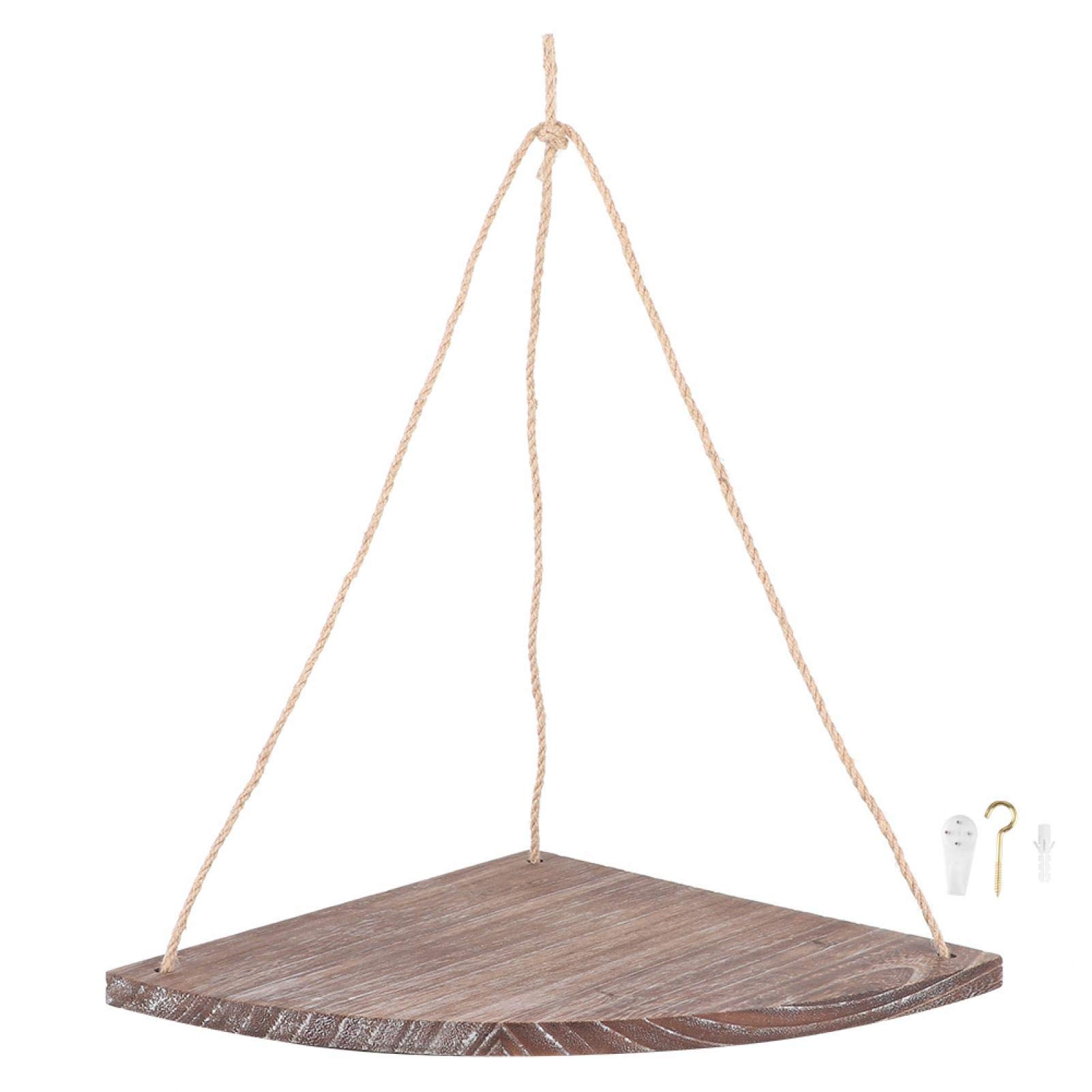Ymiko Wooden Wall Mounted Corner Shelf - Fan-Shaped Floating Shelves with Hemp Rope for Home Decor, Photo Display, and Storage (Antique Finish) - Perfect for Living Room, Bedroom, and Office Organization