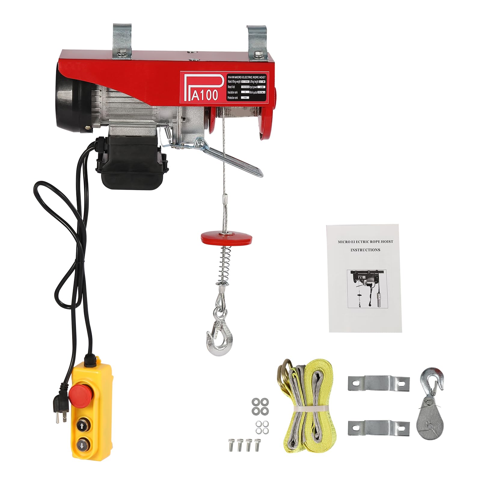 220LBS Electric Hoist with Wired Remote Control - Single/Double Slings Electric Winch for Attic, Warehouse & Construction - 110V Steel Electric Lift for Heavy Duty Lifting in Factories, Warehouses, Job Sites - Perfect for Home Garage, Workshop & Industrial Use
