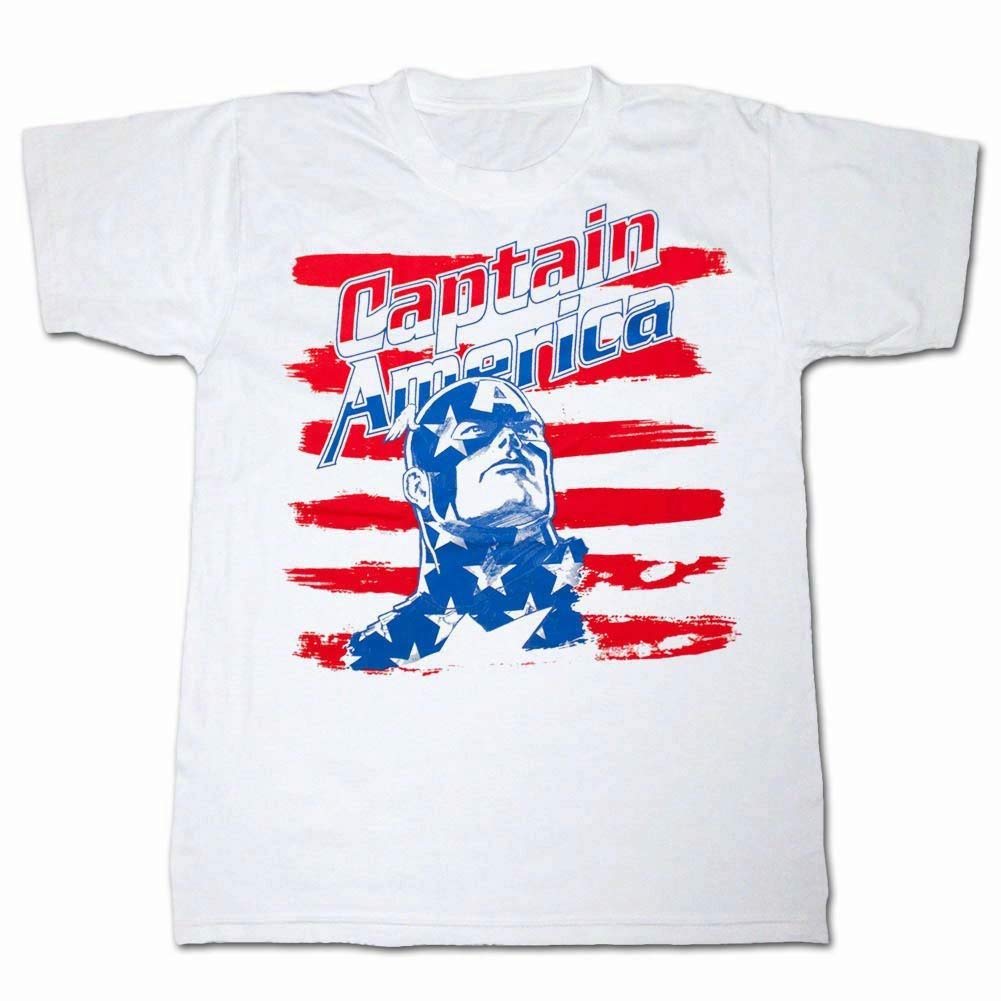 Captain America Striped Brush Design White T-Shirt - Men's Graphic Tee for Superhero Fans, Casual Wear & Comic Con Outfits