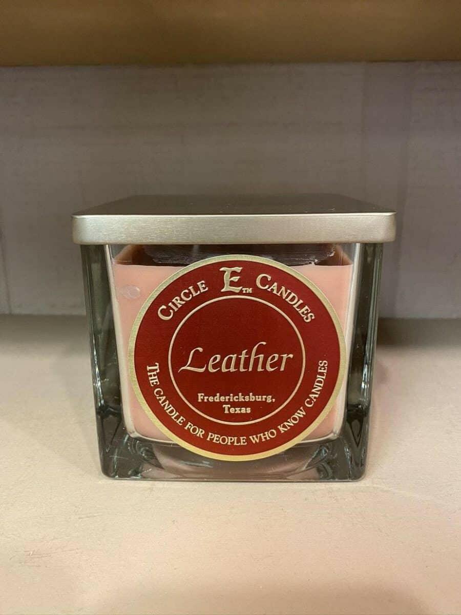 Premium Circle E Leather 22oz Scented Candle - Handmade Soy Wax with Essential Oils for Home, Office, Spa & Romantic Ambiance