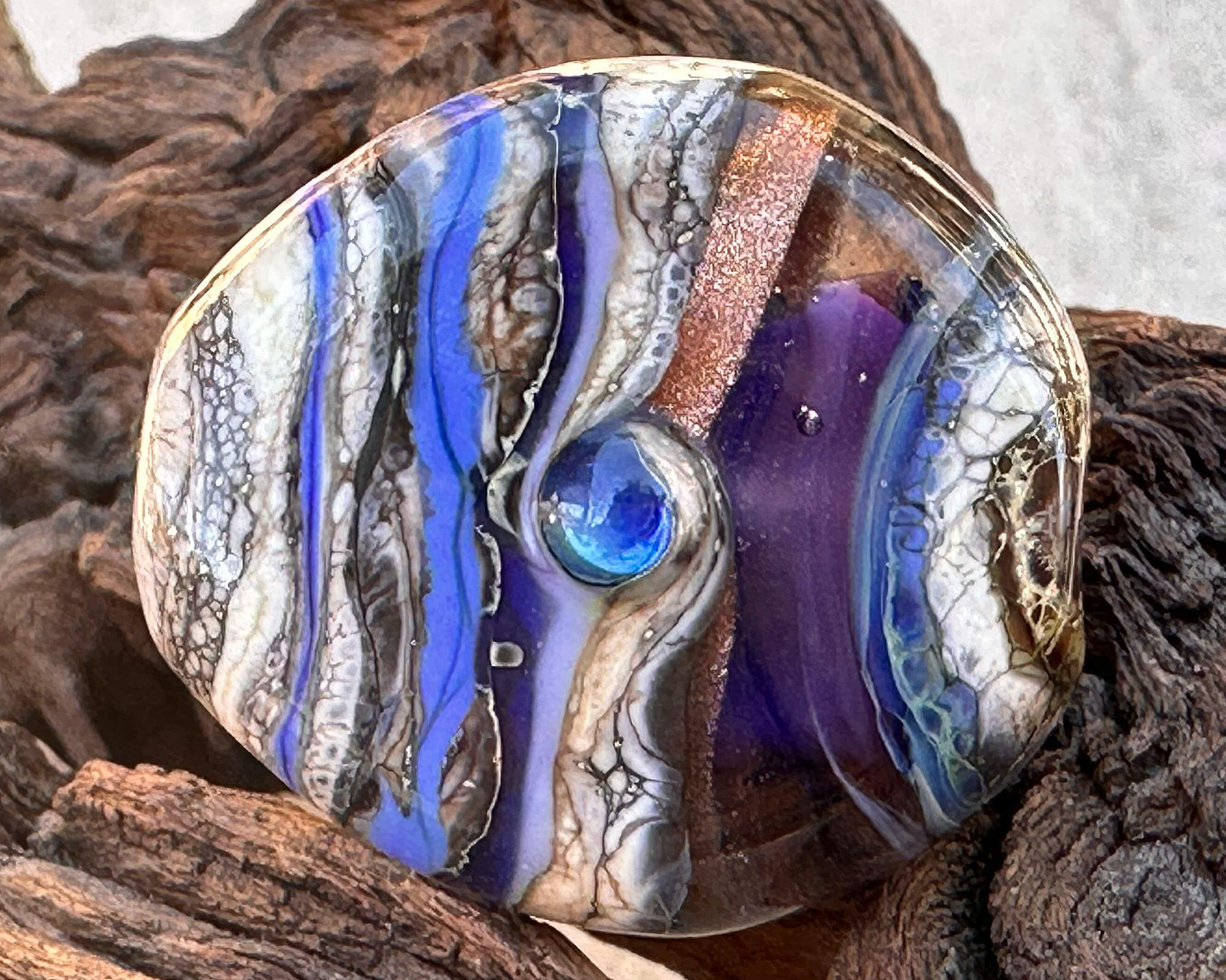 Handmade Purple & Blue Organic Lampwork Glass Focal Bead - SRA Certified for Jewelry Making, DIY Crafts & Beading Projects | Perfect for Necklaces, Bracelets & Earrings