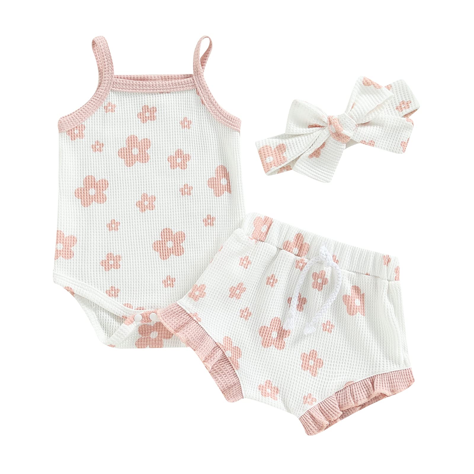 Newborn Baby Girl Cotton Ruffled Short Sleeve Bodysuit & Floral Shorts Outfit Set - Soft Comfortable Infant Clothes for Summer, Photo Shoots & Playtime