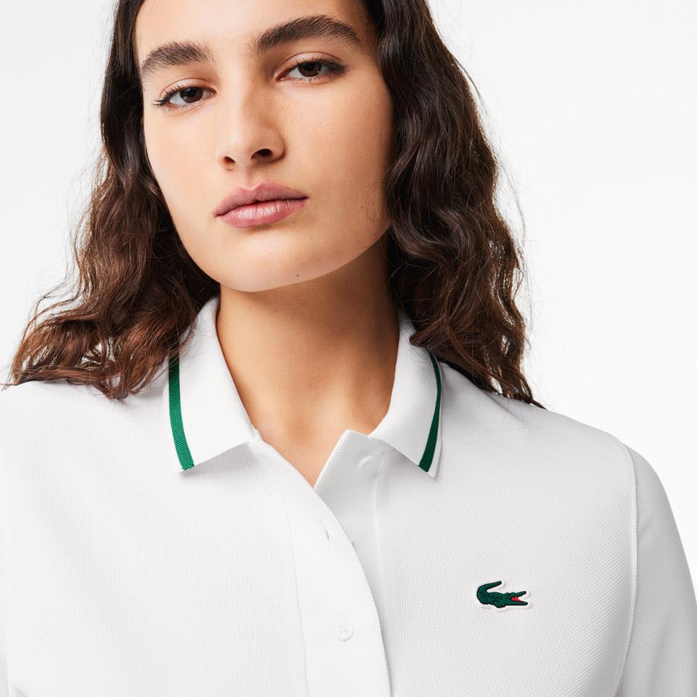 Lacoste Women's Contrast Pique Polo Shirt - Classic White & Green Cotton Tennis Top for Casual & Sporty Outfits