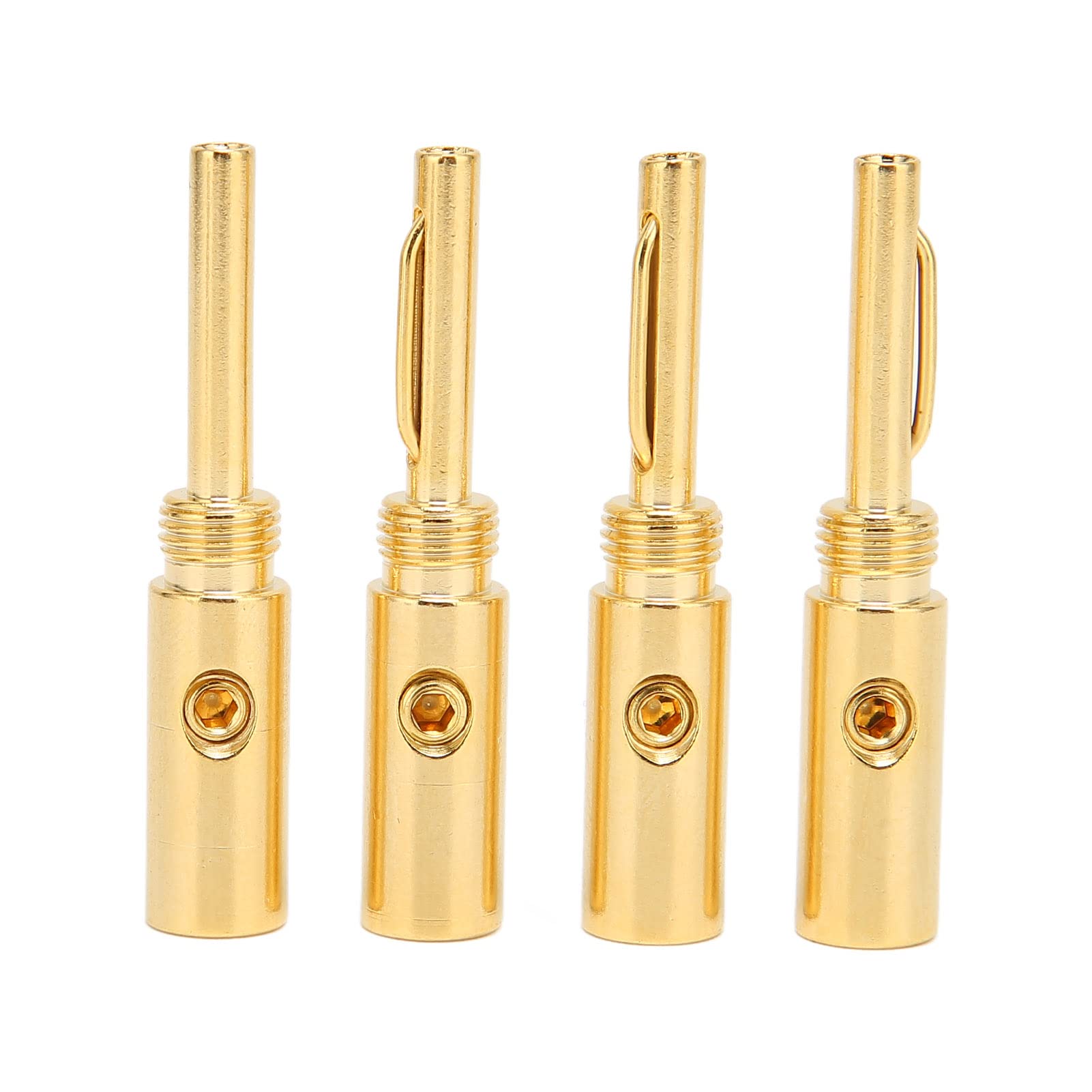 PUSOKEI 4pcs Gold Plated Banana Plugs for Speaker Wire - Open Screw 4mm Amplifier Connectors - Professional Audio Equipment for Home Theater & Studio Sound Systems