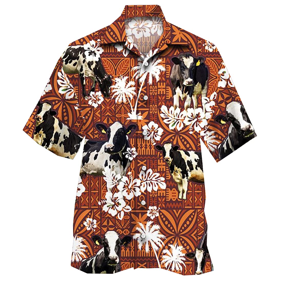 **Men's & Women's Cow Print Hawaiian Shirts - Short Sleeve Button Down Casual Shirt with Cow Pattern - Perfect for Beach, Luau, Summer Vacation & Tropical Parties**