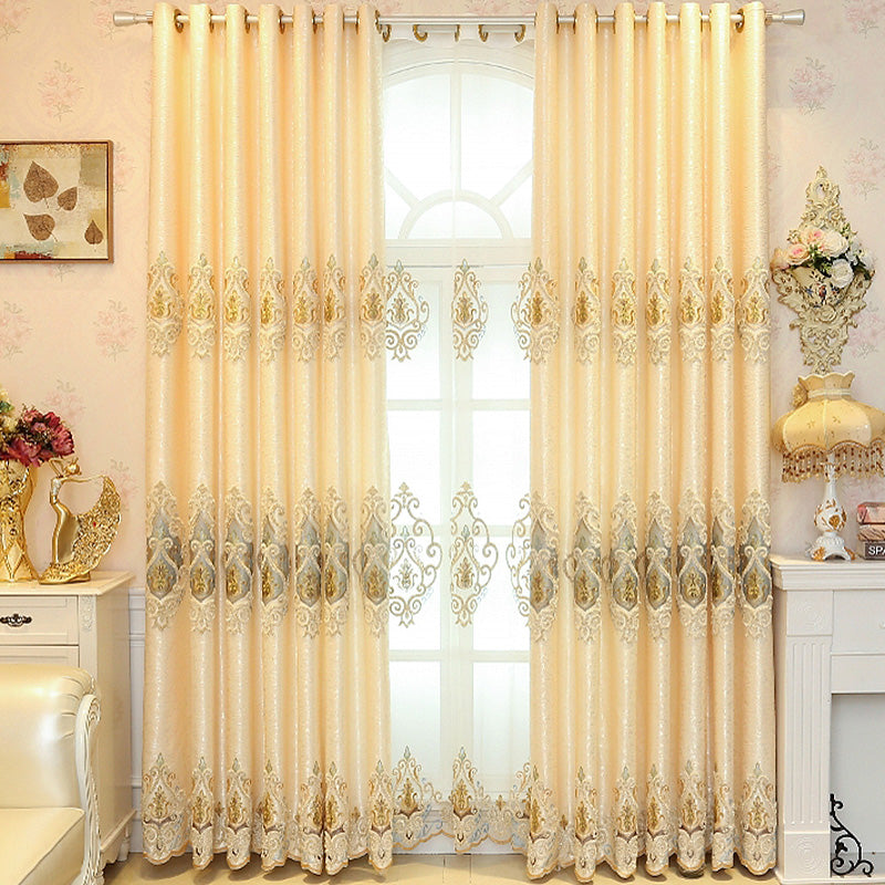 Luxury Two-Layer French Embroidery Blackout Curtains - Custom Made for Bedroom & Living Room - Elegant Home Decor for Light Blocking & Privacy