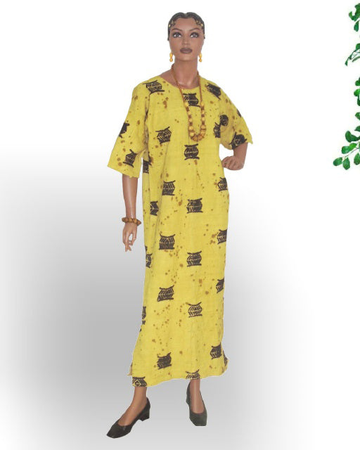 Handmade African Mud Cloth (Bogolan) Cotton Dress - Traditional Malian Print Women's Maxi Dress for Boho Chic, Beach & Festival Fashion