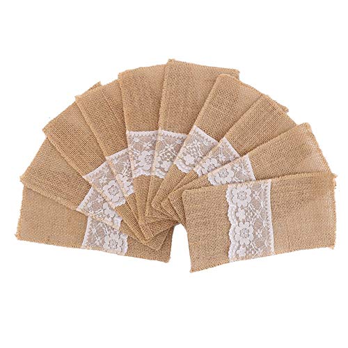 Natural Burlap Lace Jute Cutlery Pouch - Knife & Fork Storage Bag - 4